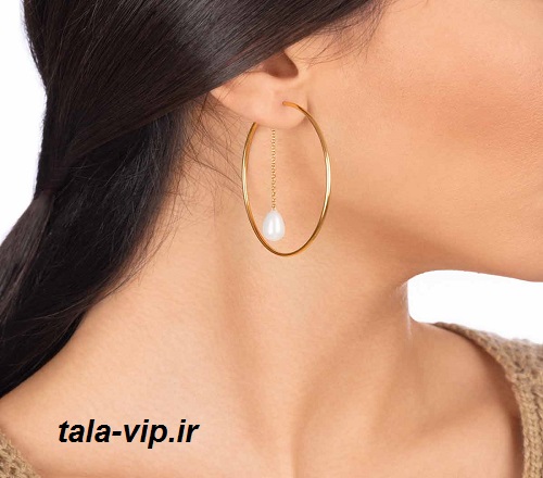 گوشواره طلا حلقه و زنجیر مروارید